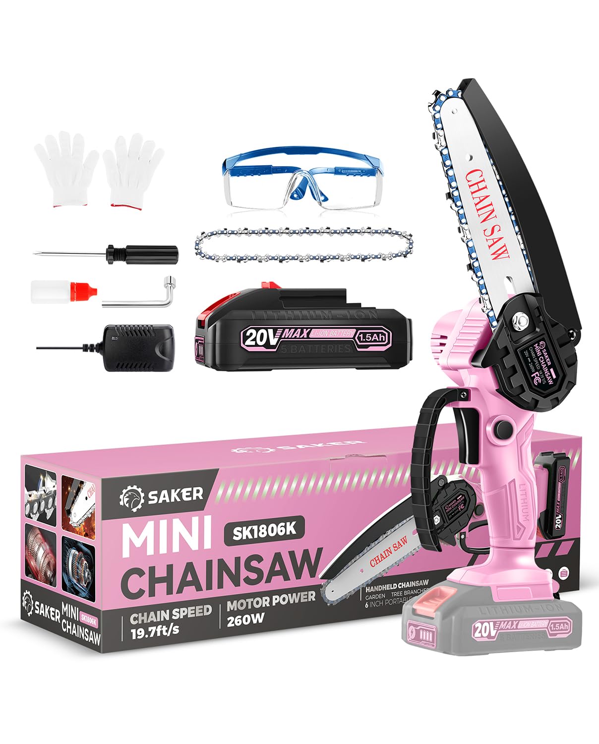 Saker Mini Chainsaw 6 Inch cordless front view