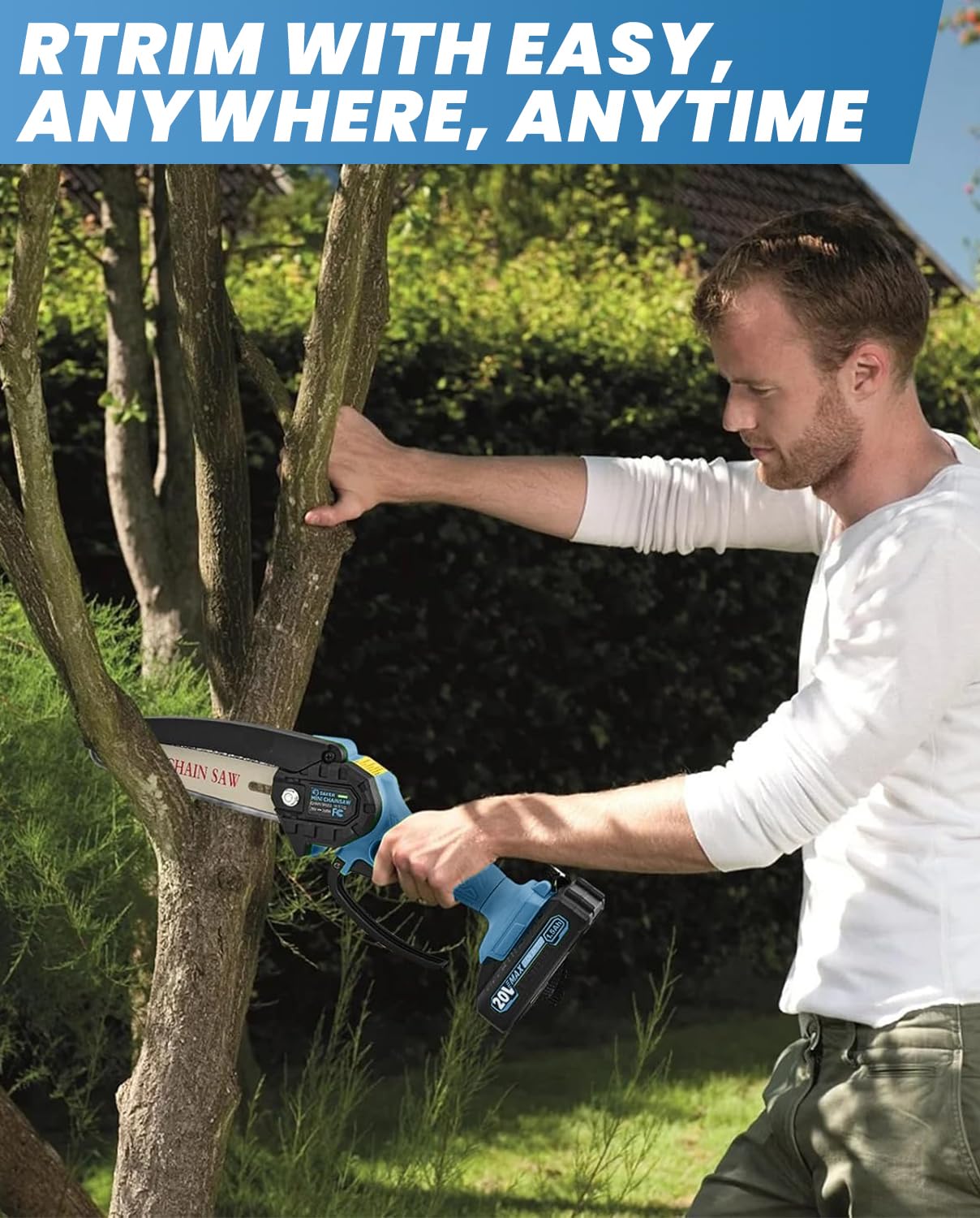 Saker Mini Chainsaw 6 Inch displayed on a garden table