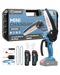 Saker Mini Chainsaw 6 Inch front view with blue finish
