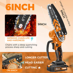 Saker Mini Chainsaw 6 Inch Orange side view