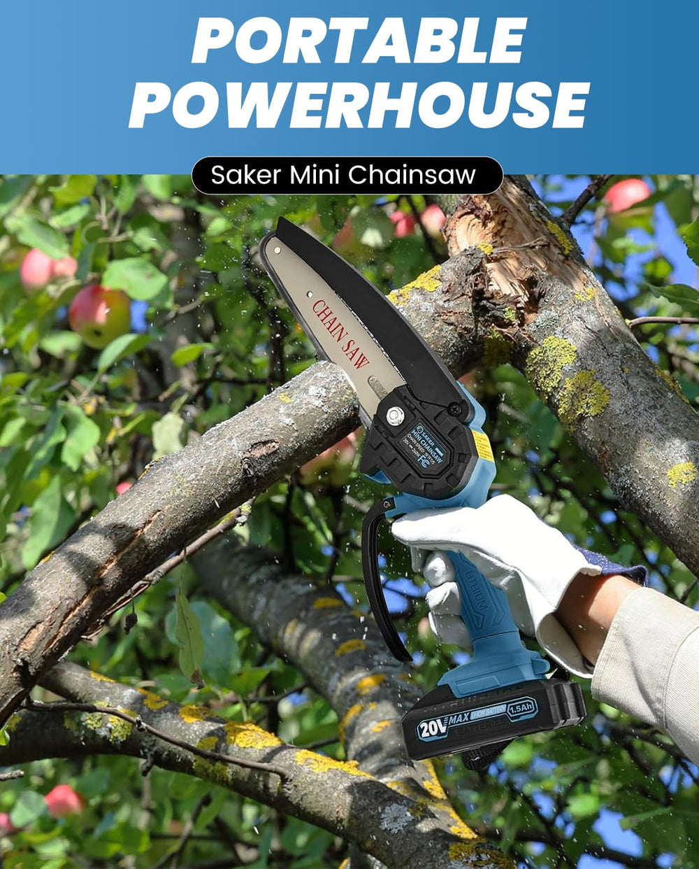 Saker Mini Chainsaw 6 Inch packaged with safety instructions