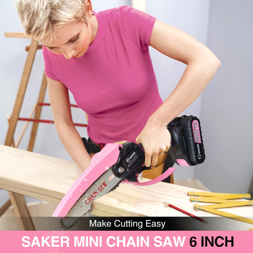 Saker Mini Chainsaw 6 Inch Pink in carrying case