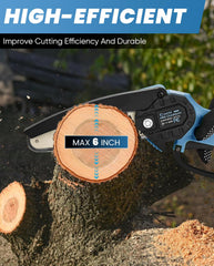Saker Mini Chainsaw 6 Inch side view with battery
