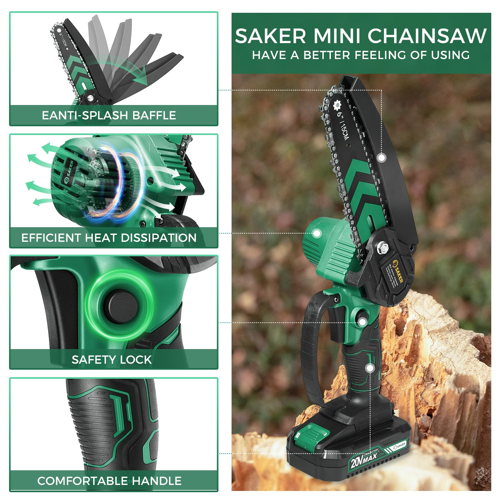 Saker Mini Chainsaw 6 Inch with accessories laid out