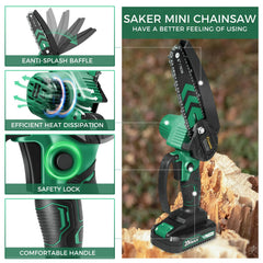 Saker Mini Chainsaw 6 Inch with accessories laid out