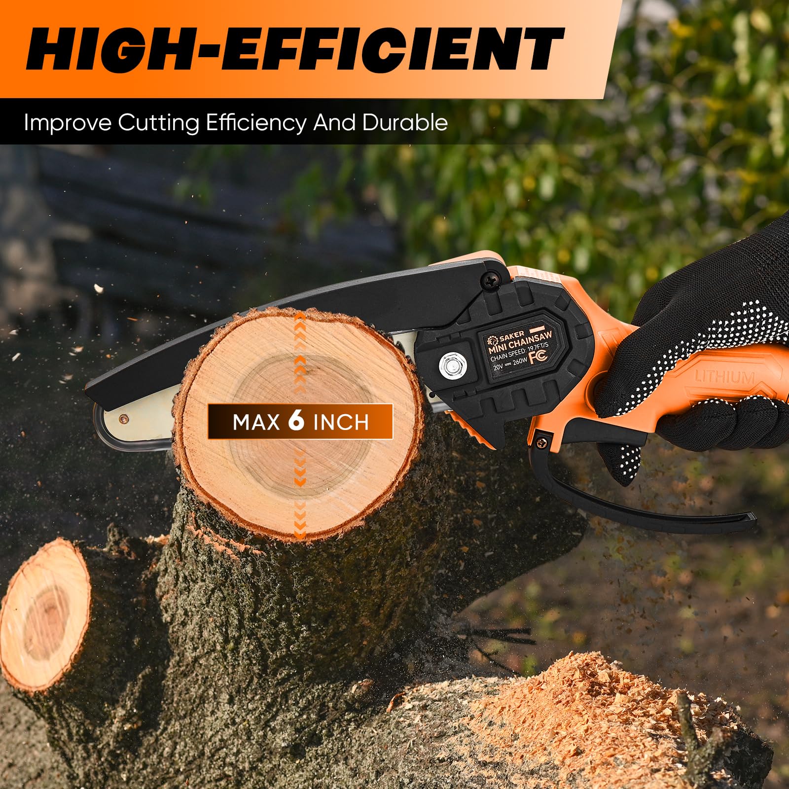 Saker Mini Chainsaw 6 Inch with battery and chains