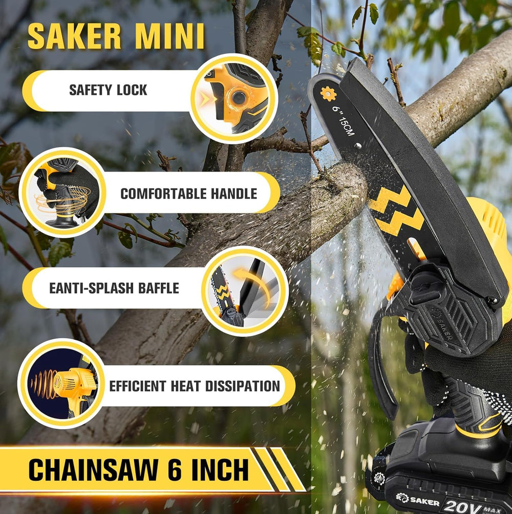 Saker Mini Chainsaw cutting through a log