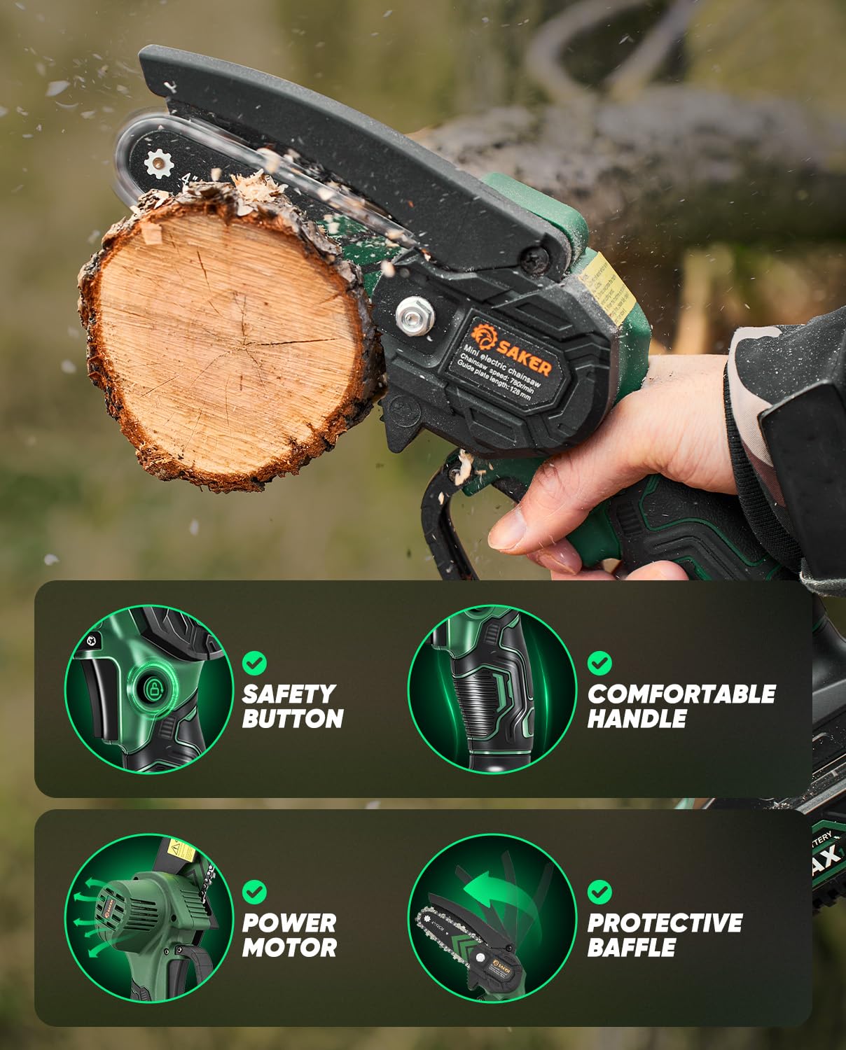 Saker Mini Chainsaw Electric with battery and charger