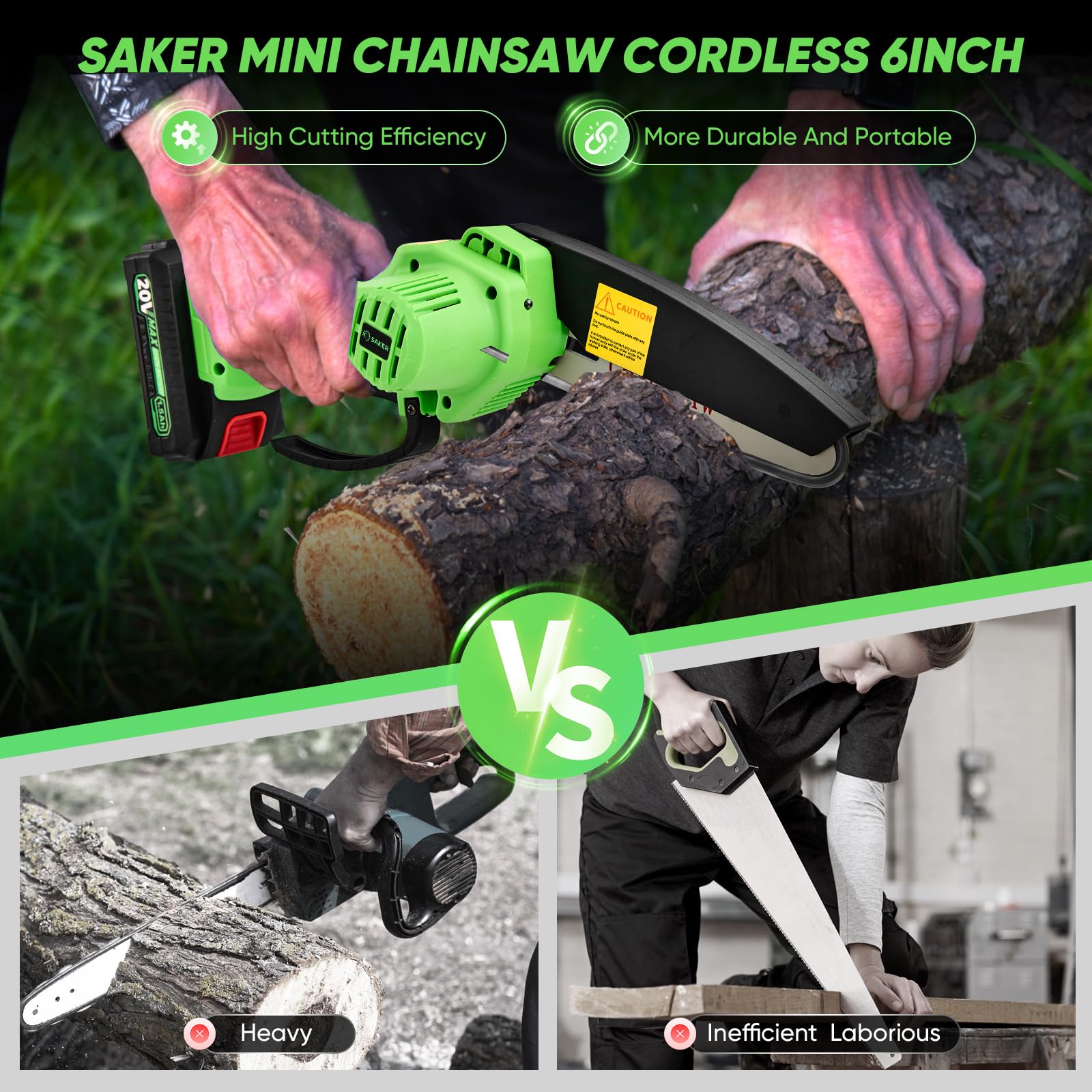 Saker Mini Chainsaw safety lock feature close-up