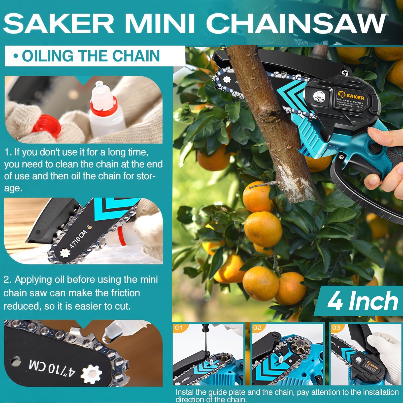 Saker Mini Chainsaw set including lubricating oil and tools