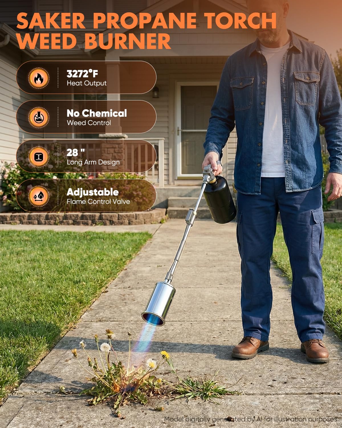 Saker Propane Weed Torch curved head design for safety