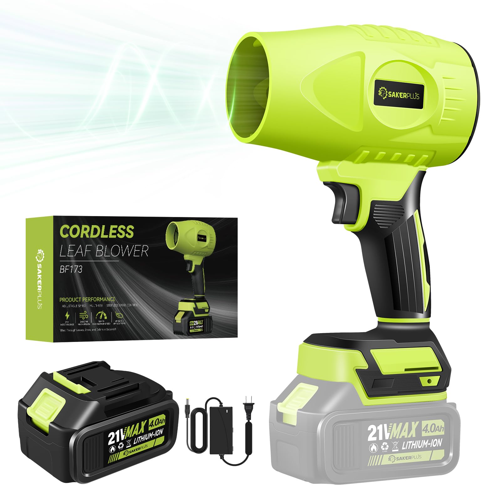SakerPlus Cordless Leaf Blower front view in green
