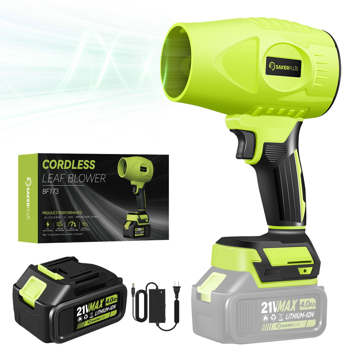 SakerPlus Cordless Leaf Blower front view in green