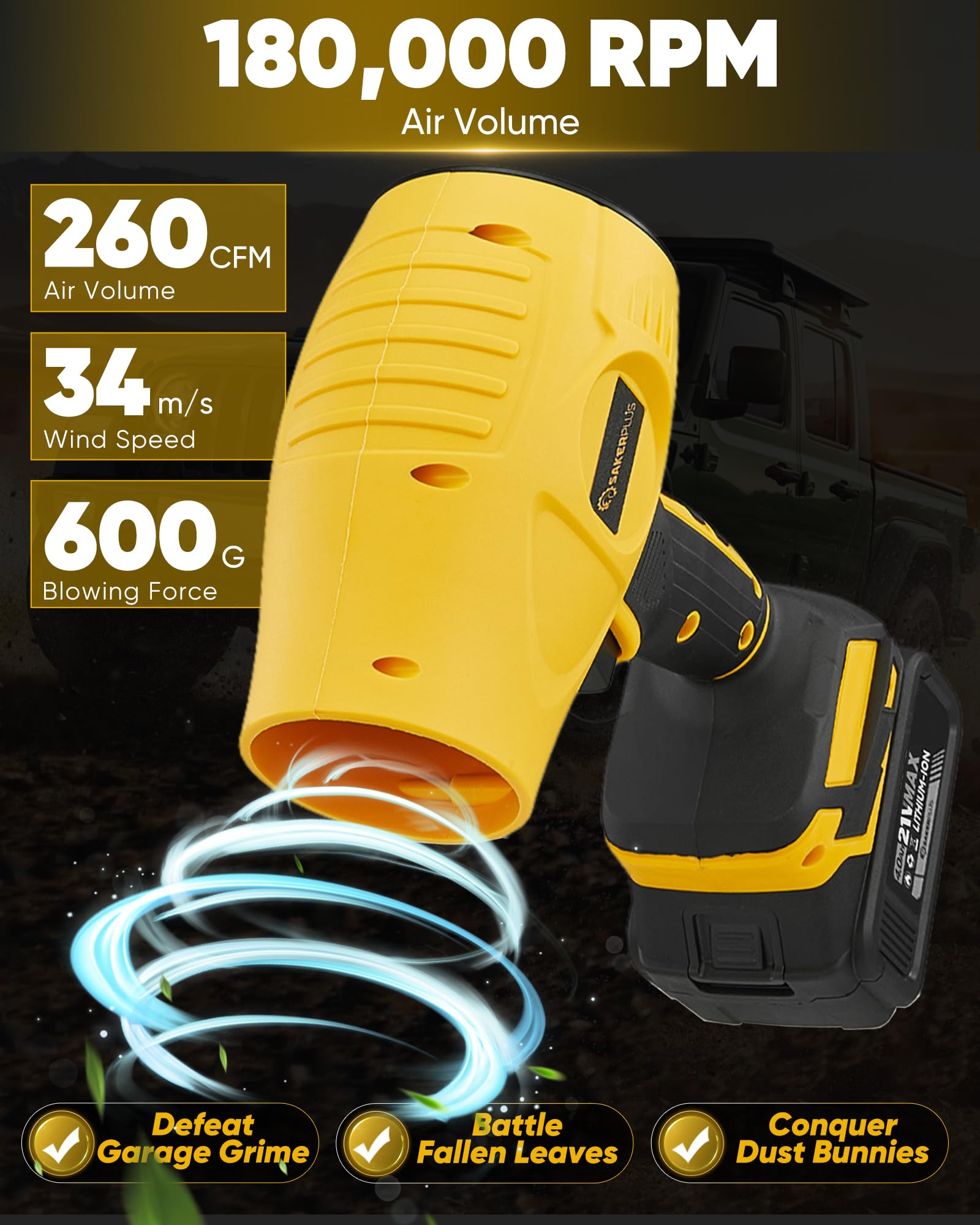 SakerPlus Leaf Blower showing the battery compartment