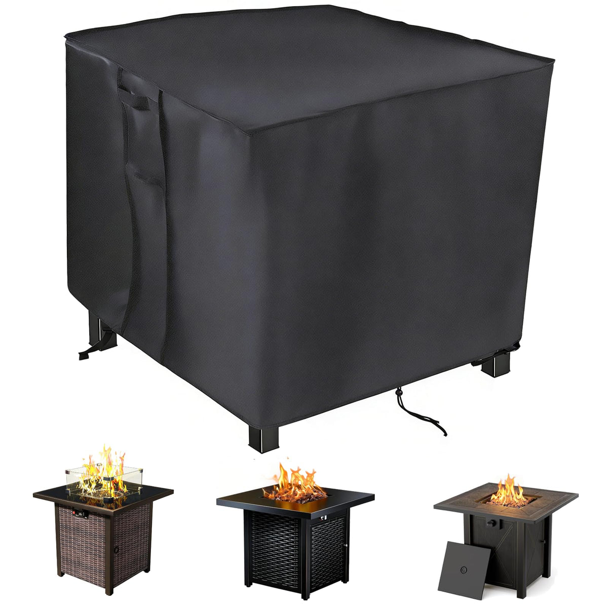 Saking Fire Pit Cover 32x32x24 Inch black front view