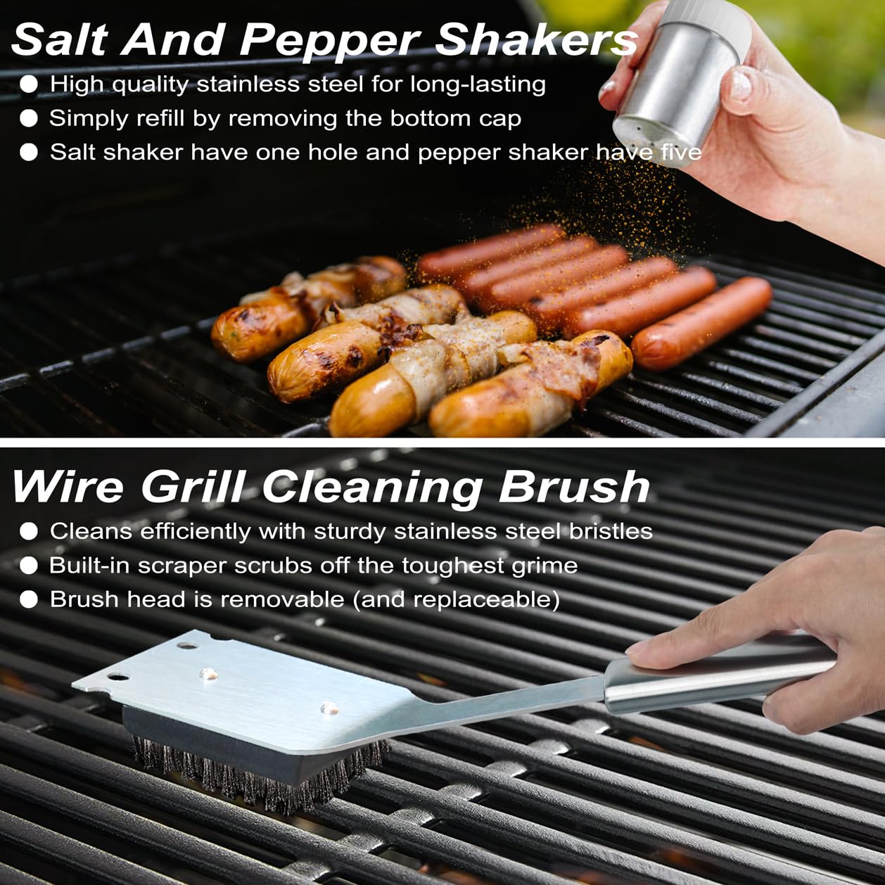 Salt and pepper shakers included in POLIGO BBQ set