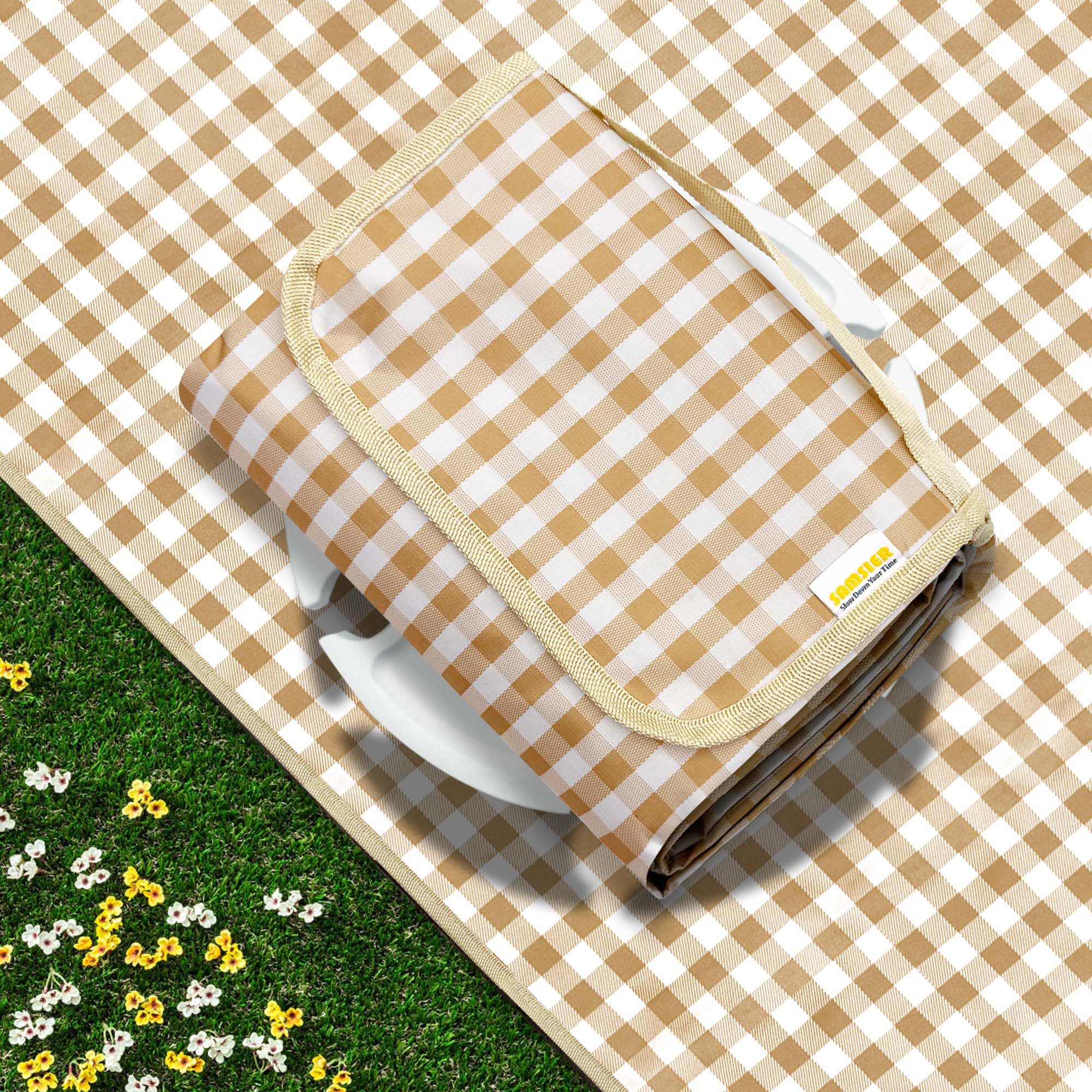 SAMSIER Outdoor Picnic Blanket 80"×80" coffee colour front view