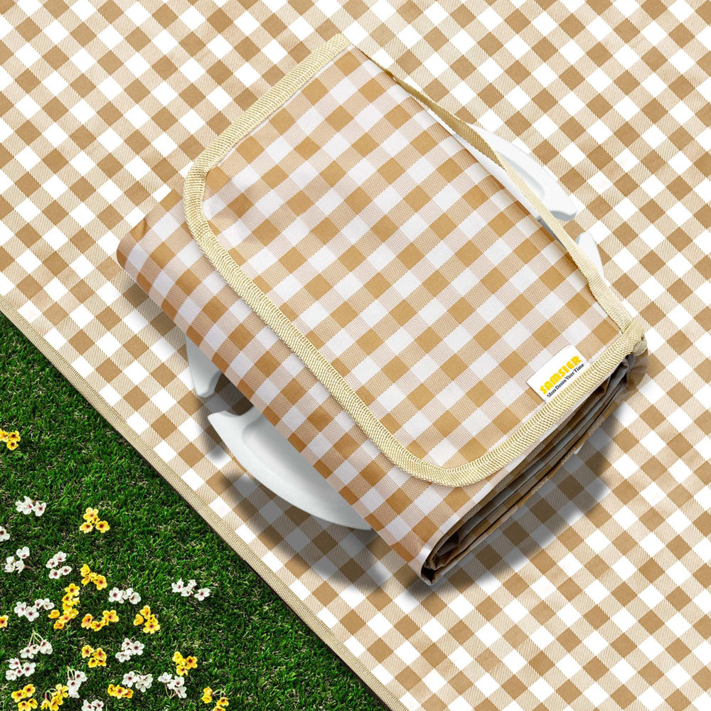 SAMSIER Outdoor Picnic Blanket 80"×80" coffee colour front view