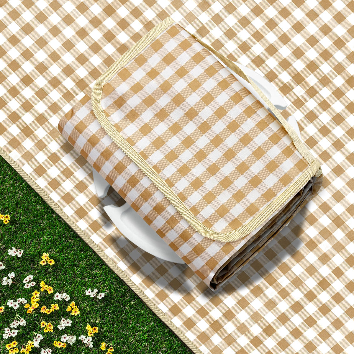 SAMSIER Outdoor Picnic Blanket front view in coffee colour