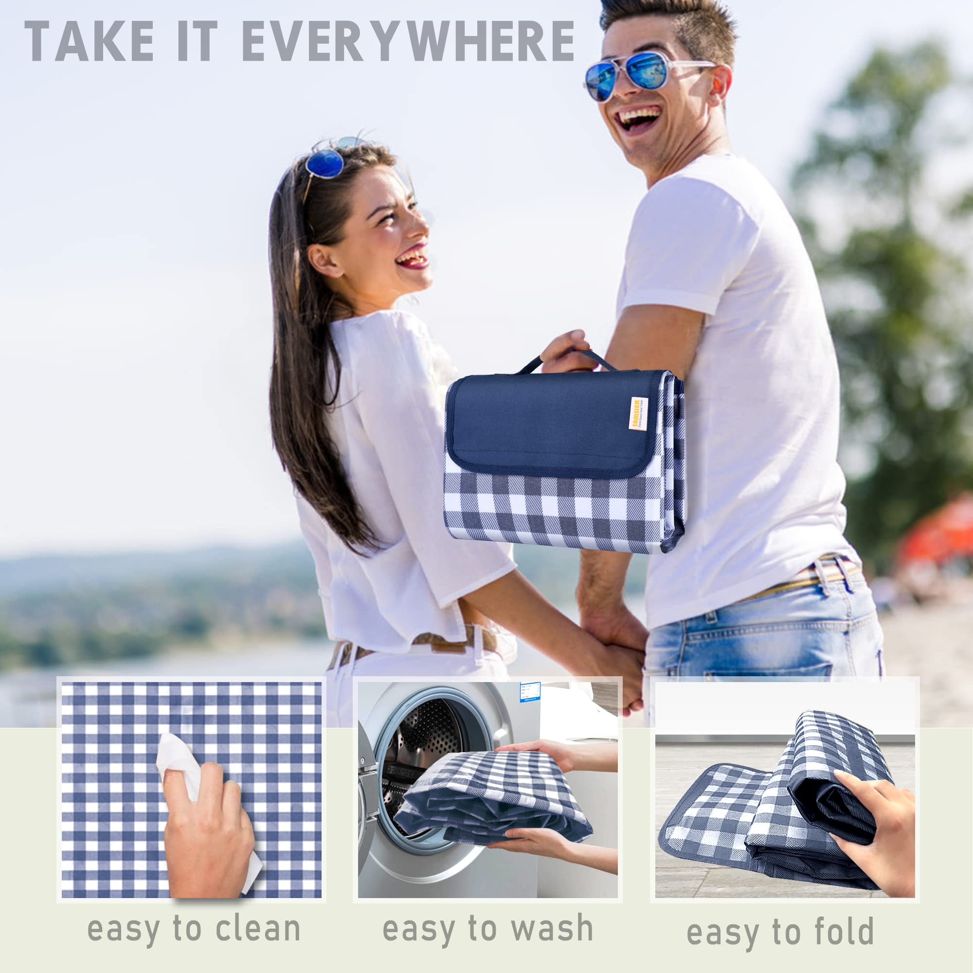 SAMSIER Picnic Blanket displayed on a beach