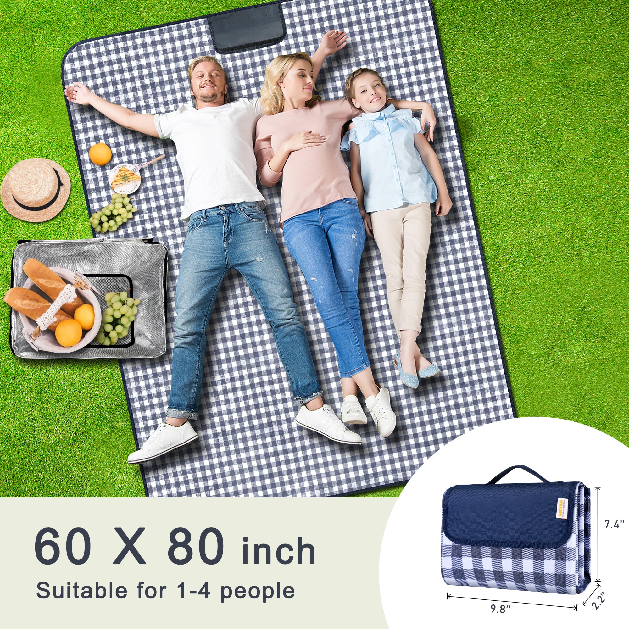 SAMSIER Picnic Blanket folded in handbag for easy carrying