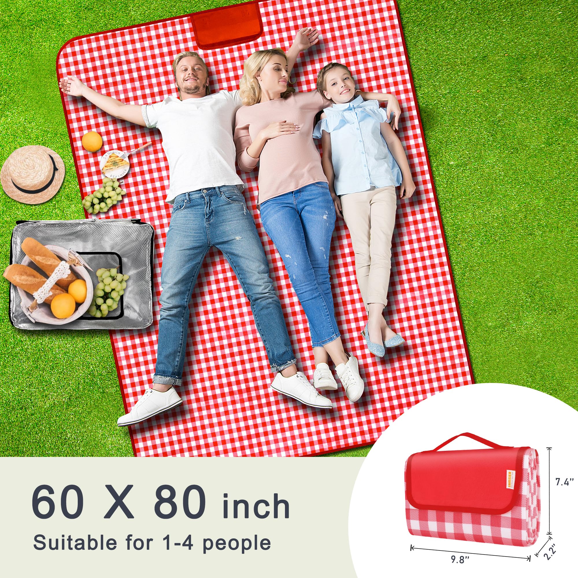 SAMSIER picnic blanket folded with carry handle