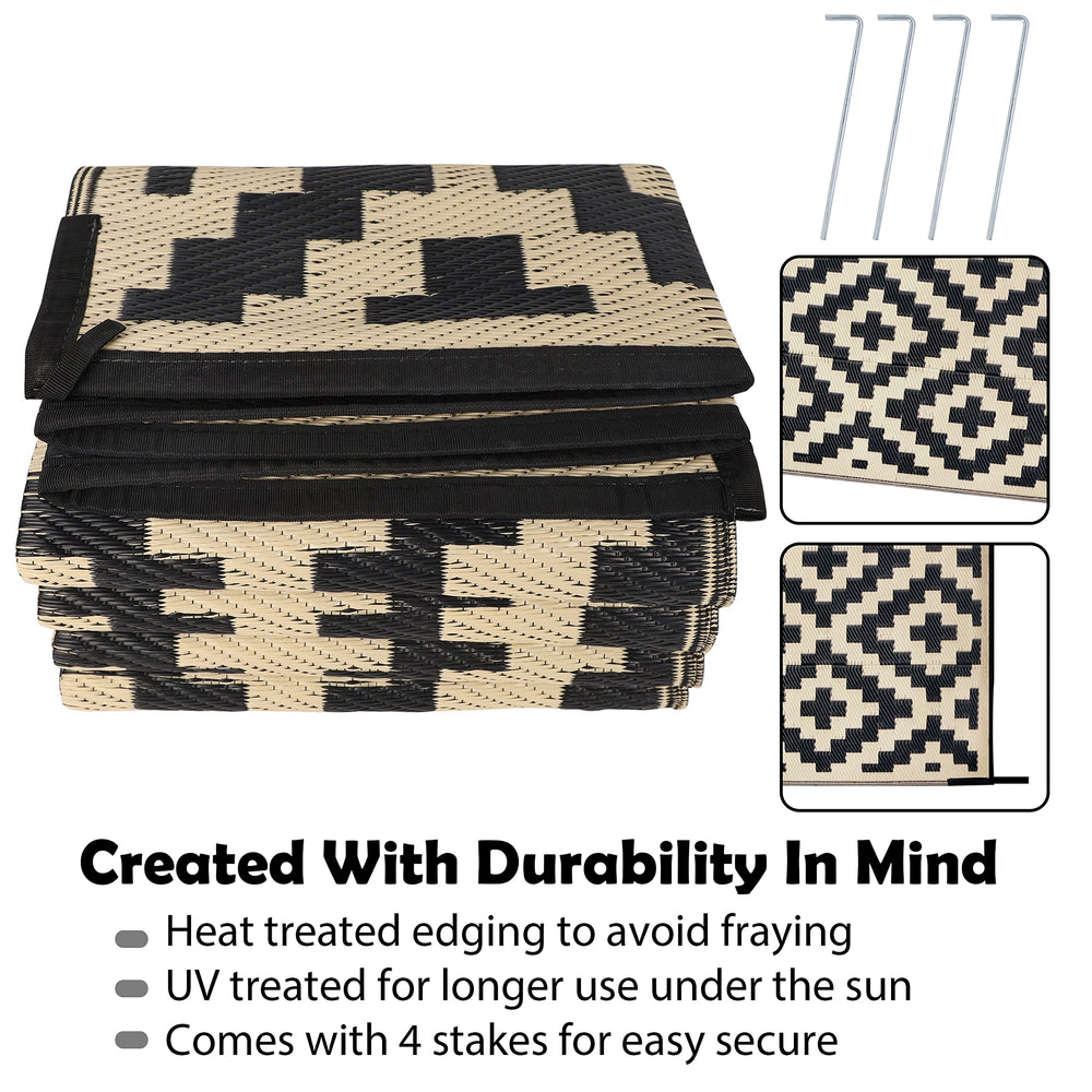 SAND MINE mat in use on a patio with outdoor furniture