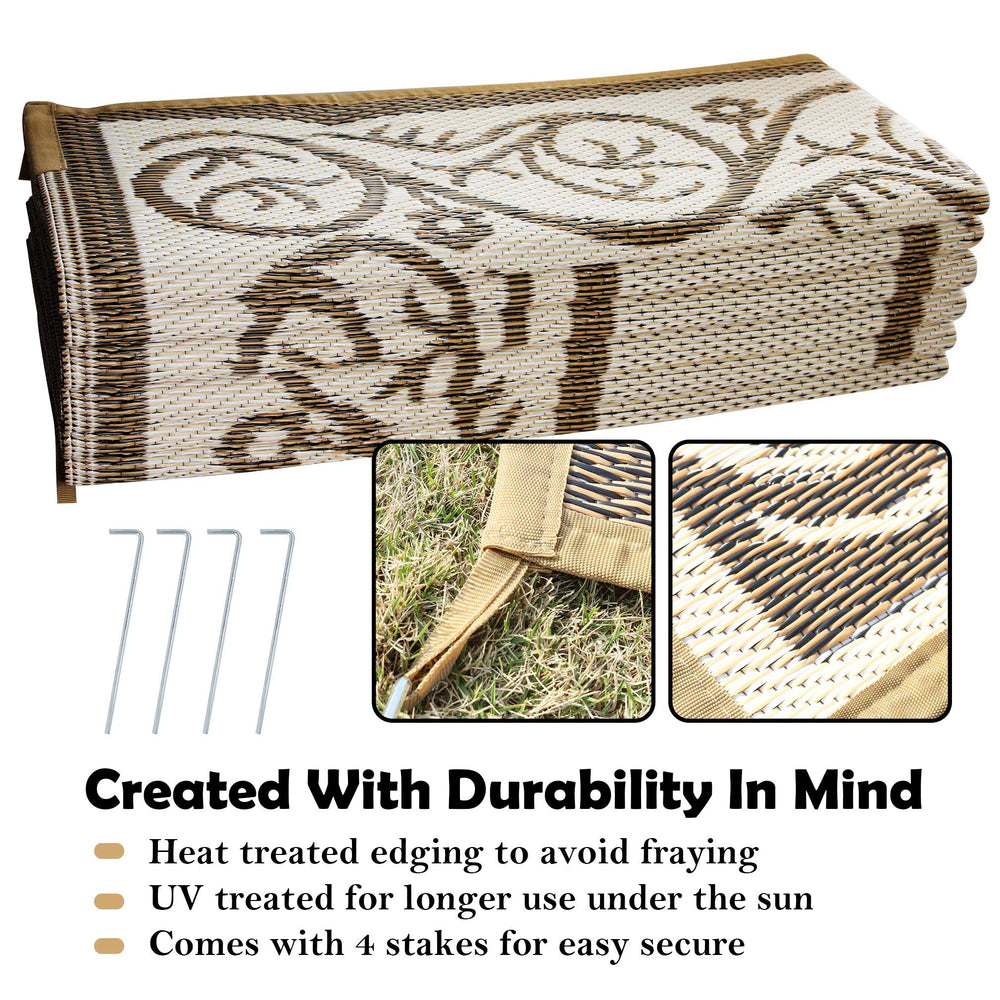 SAND MINE outdoor mat on a patio with furniture
