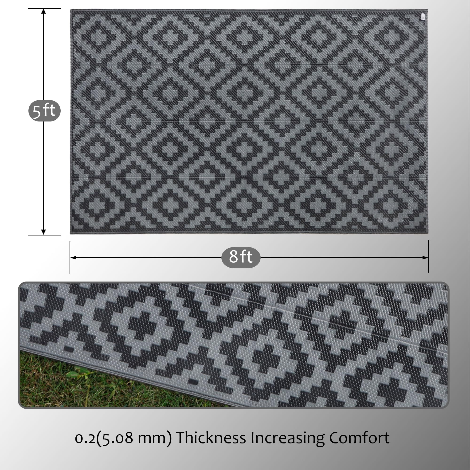 SAND MINE Outdoor Rug 5x8 ft on a patio with furniture
