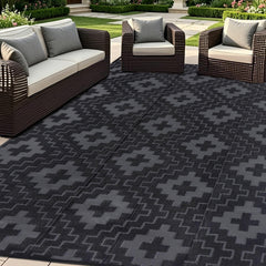 SAND MINE Outdoor Rug 6x9 ft in Black and Grey front view