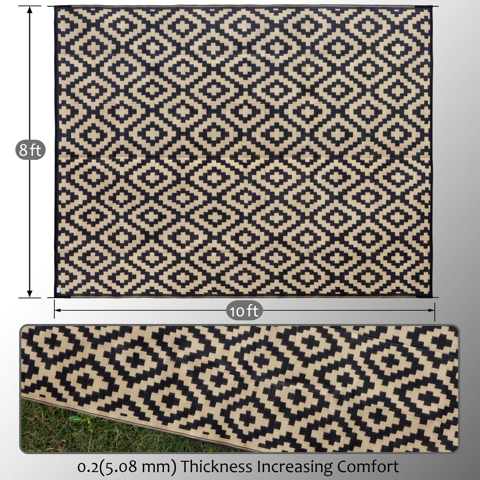 SAND MINE outdoor rug 8x10 ft showing reversible design