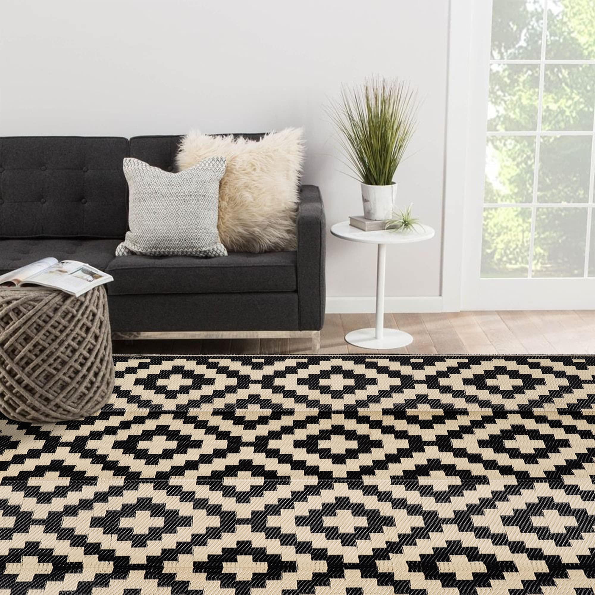 SAND MINE Outdoor Rug 9x12 ft laid out at the beach