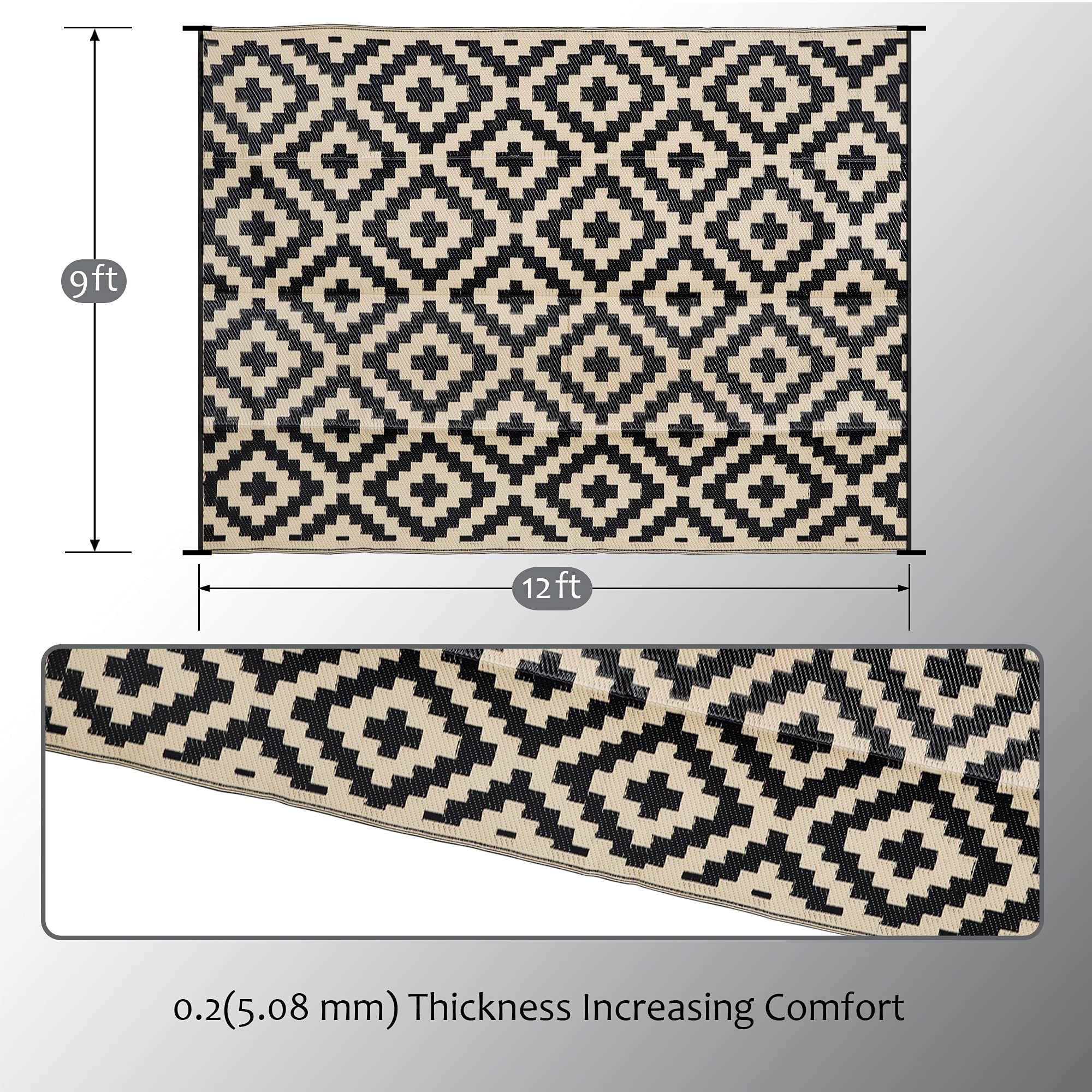 SAND MINE Outdoor Rug 9x12 ft side view showing texture