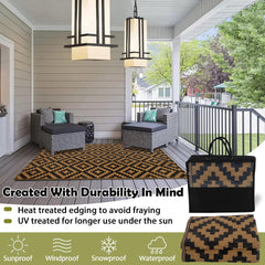 SAND MINE outdoor rug laid on a patio