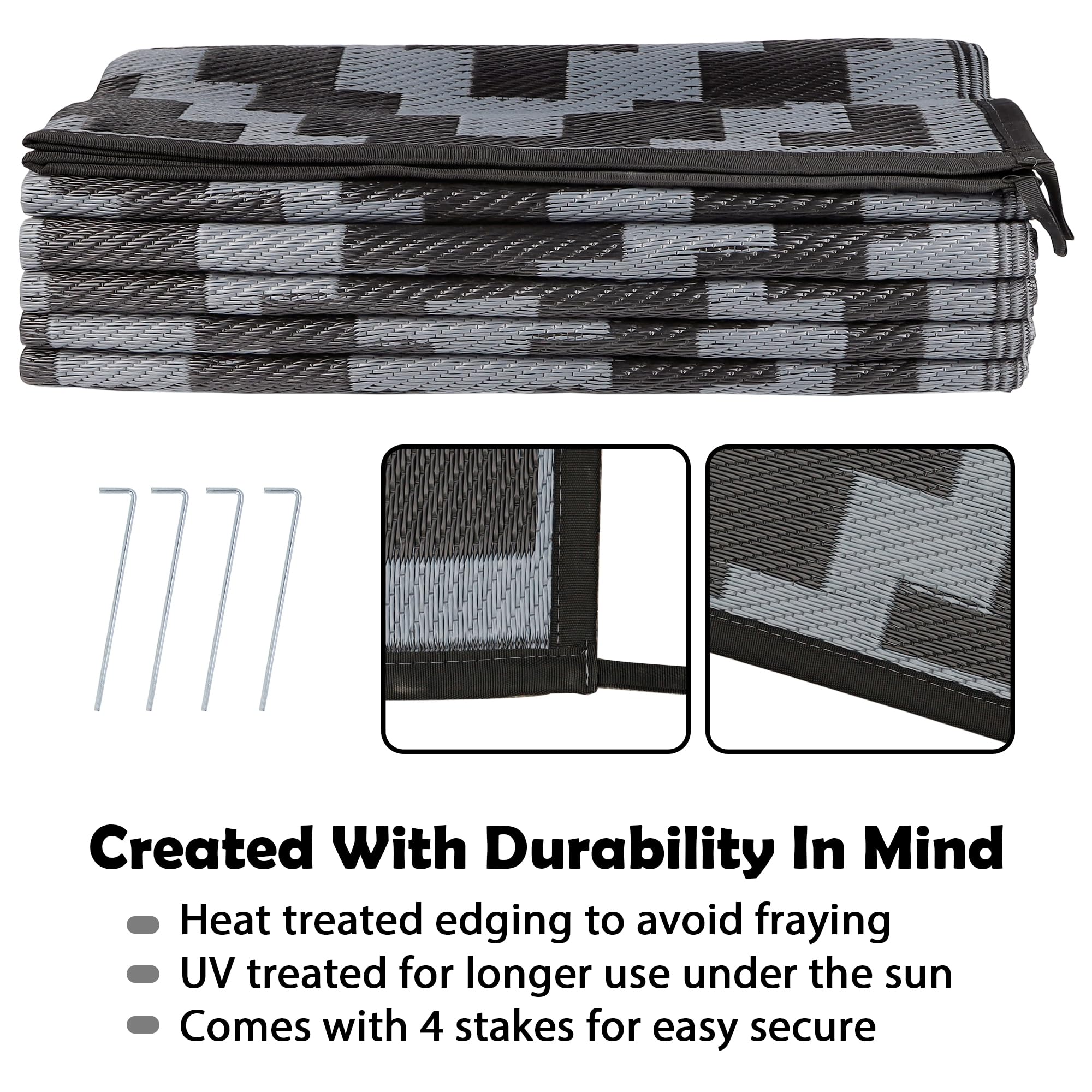 SAND MINE outdoor rug on patio with furniture