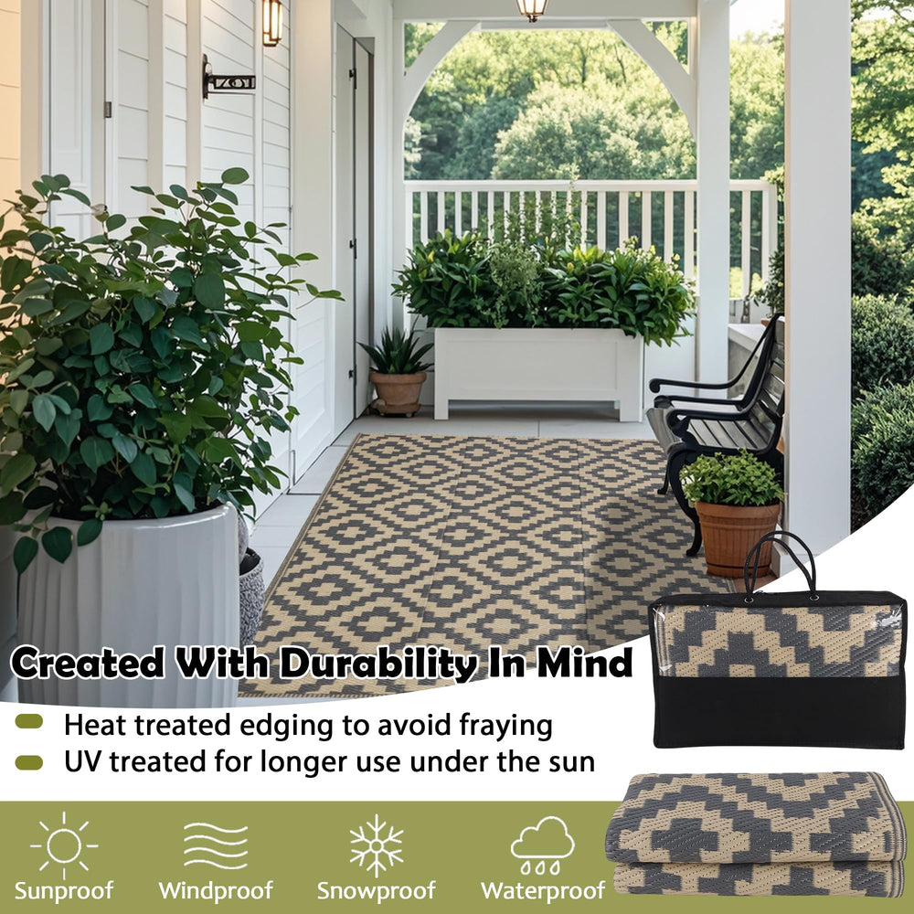 SAND MINE outdoor rug on patio with furniture