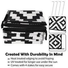 SAND MINE outdoor rug set up on a patio with furniture