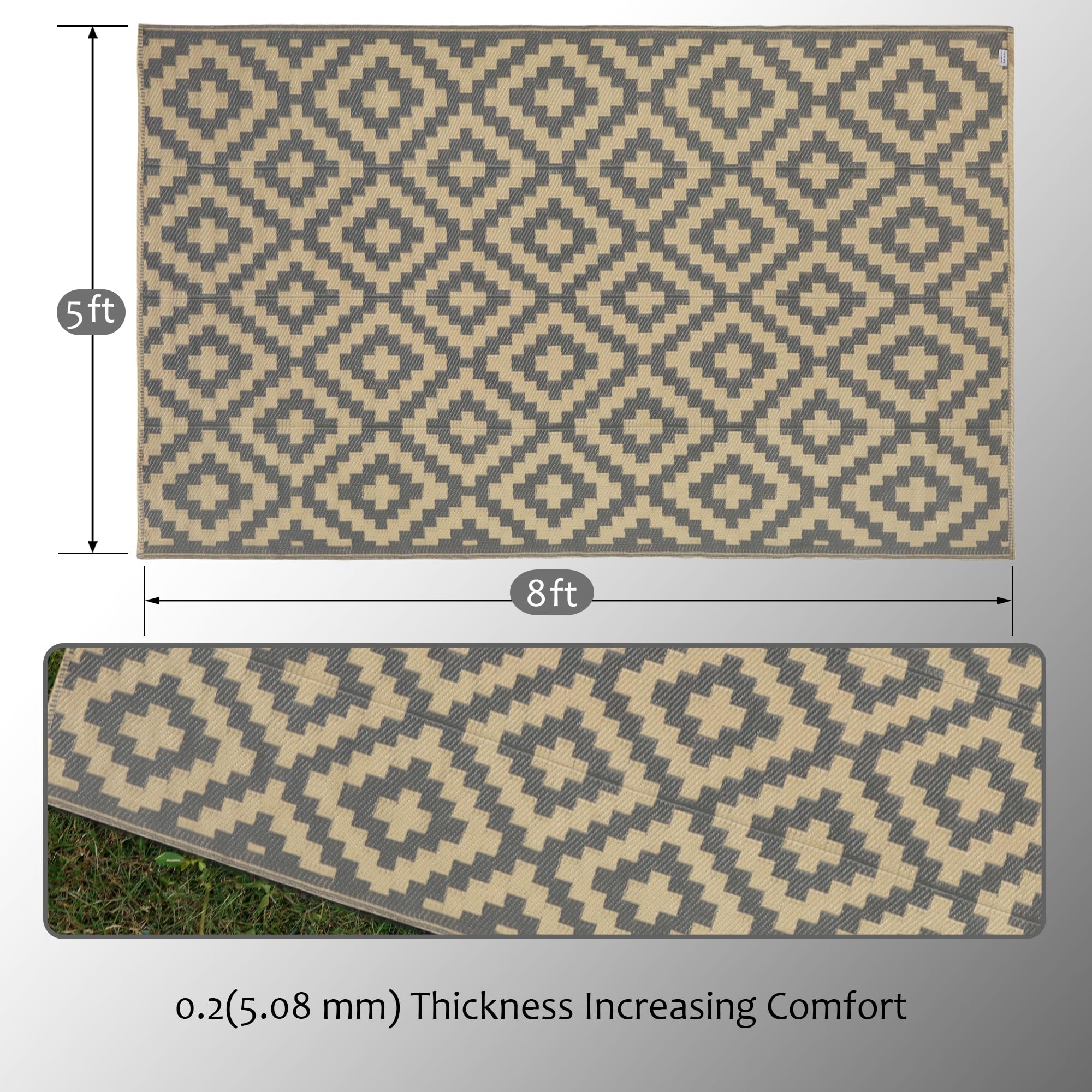 SAND MINE outdoor rug set up on a patio with furniture