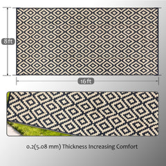 SAND MINE outdoor rug showing the black and beige geometric pattern