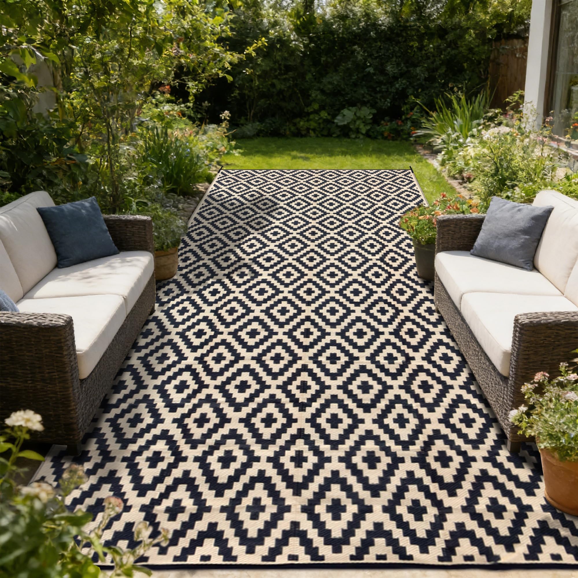 SAND MINE outdoor rug with mud and debris on top
