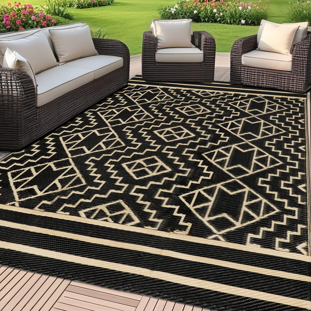 SAND MINE Reversible Mat 5' x 8' front view in black and beige