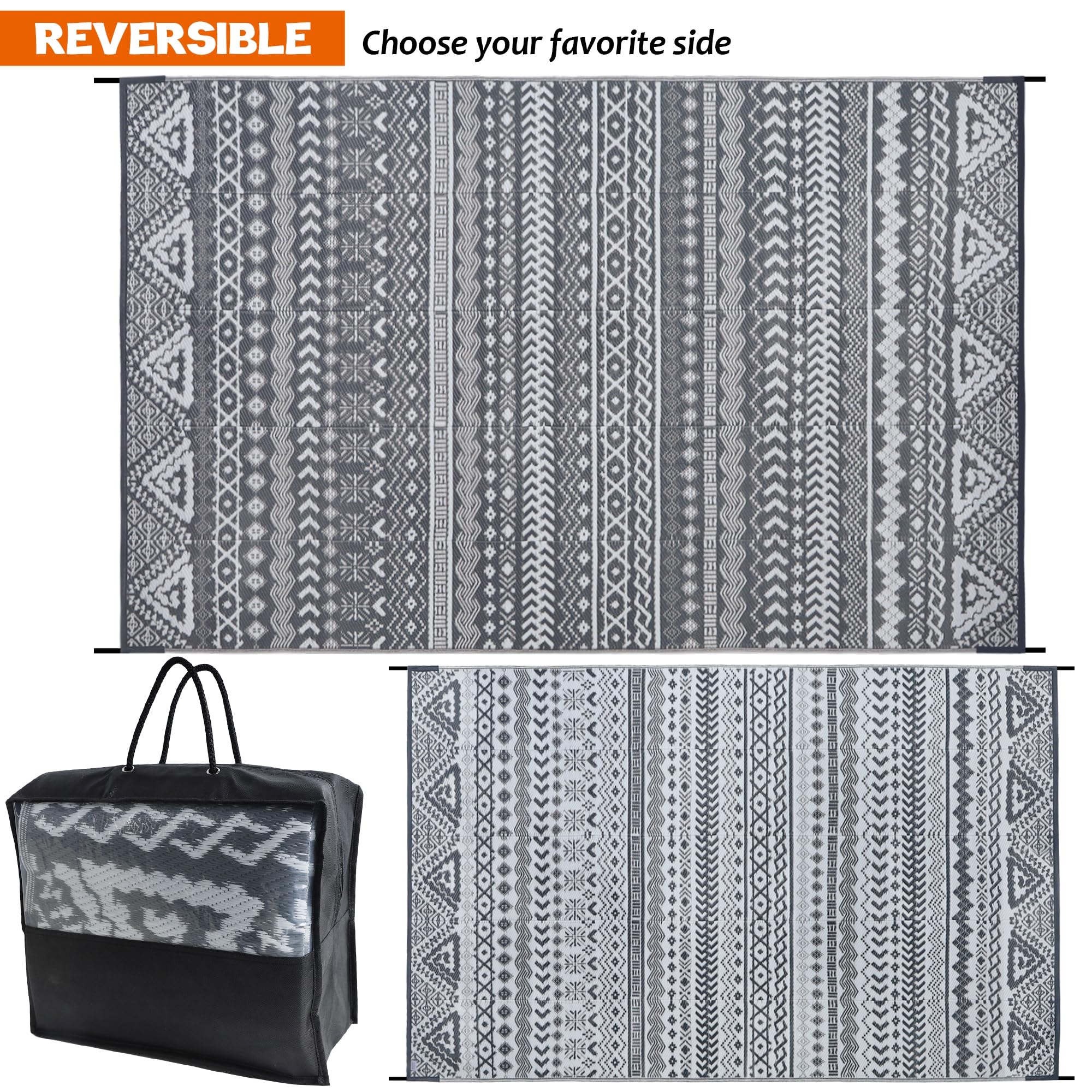 SAND MINE Reversible Mat 6' x 9' grey and white on grass