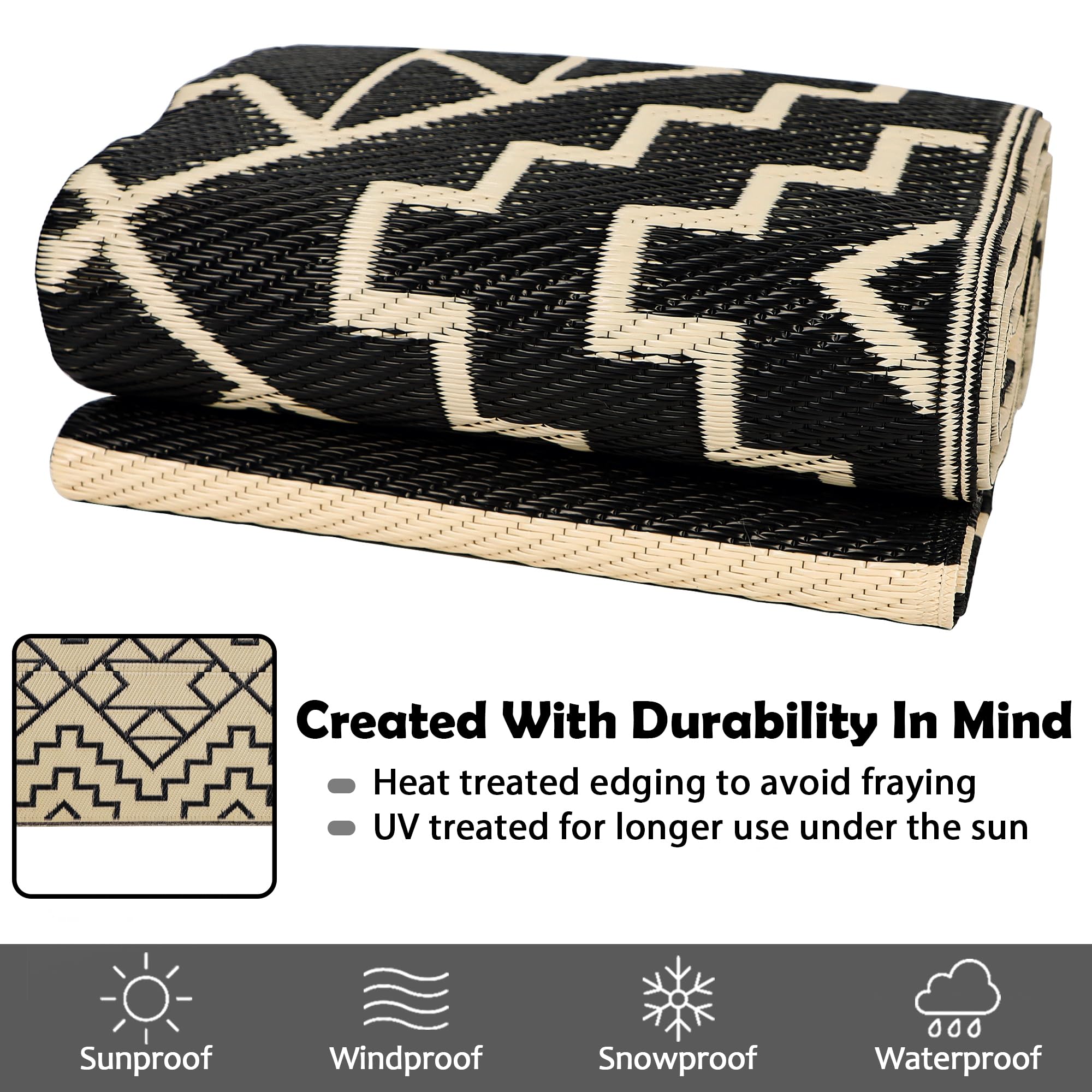 SAND MINE Reversible Mat used on patio with outdoor furniture