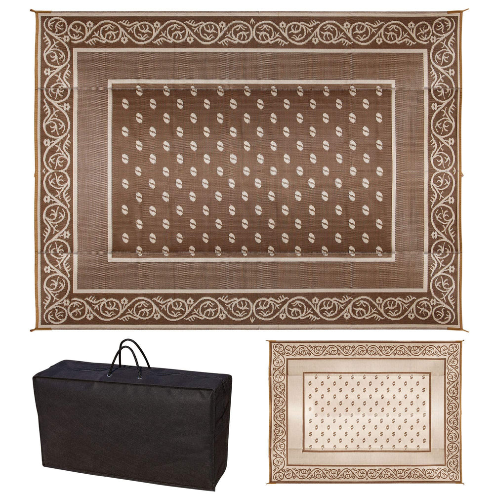 SAND MINE Reversible Outdoor Mat 9' x 12' brown and white design