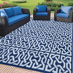 SAND MINE Reversible Outdoor Rug 9' x 12' Dark Blue & White front view