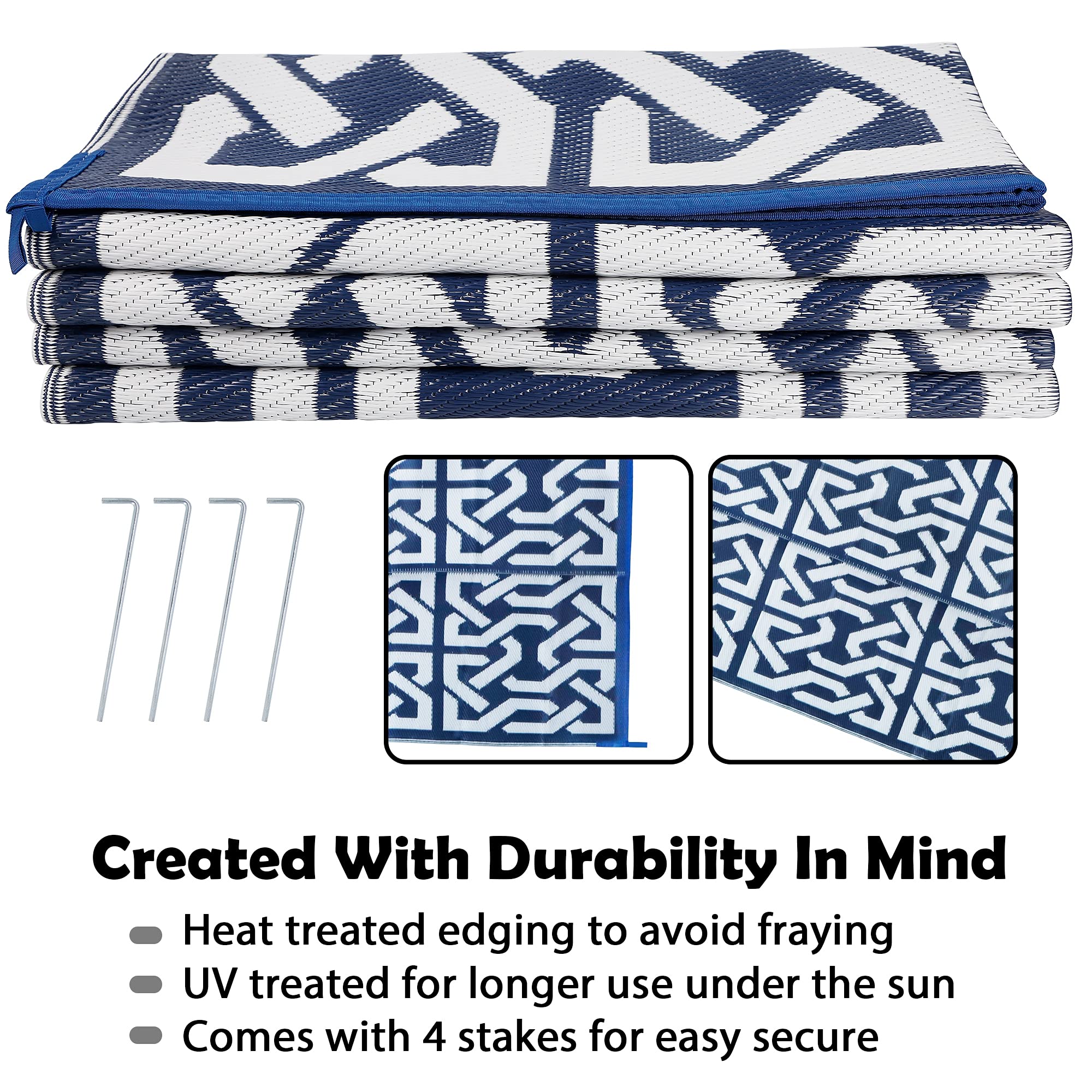 SAND MINE Reversible Outdoor Rug on a patio with furniture