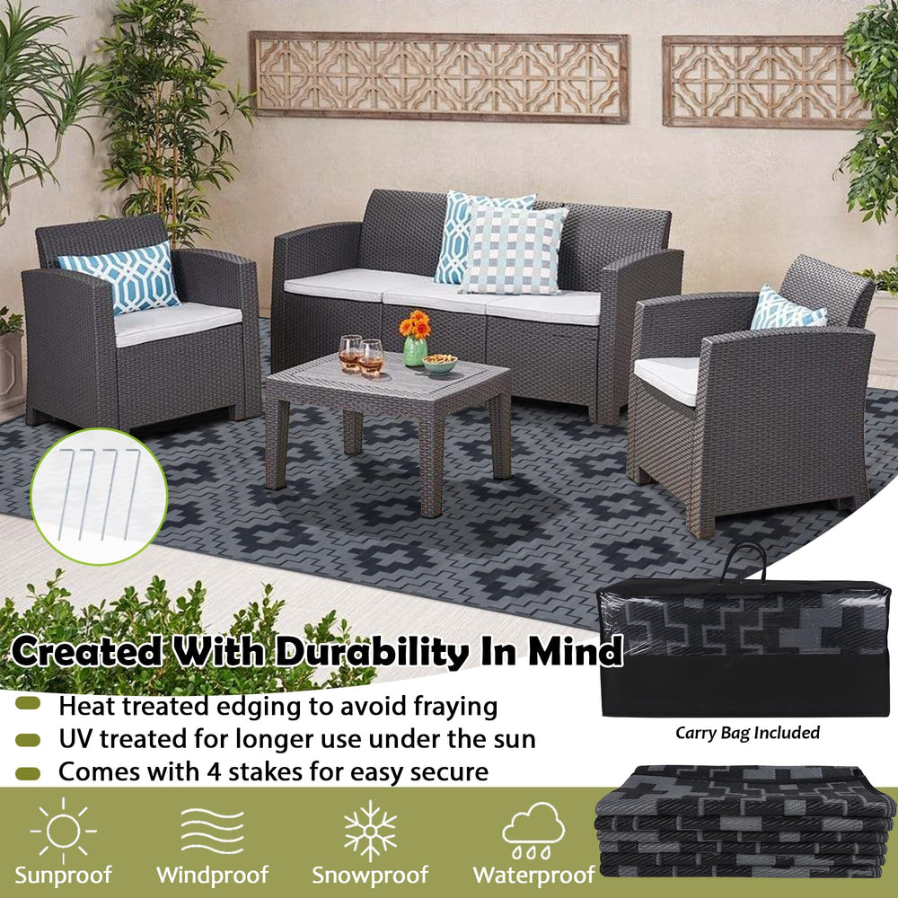 SAND MINE Waterproof Outdoor Rug 9x12 ft showing reversible design