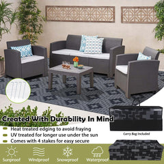 SAND MINE Waterproof Outdoor Rug 9x12 ft showing reversible design