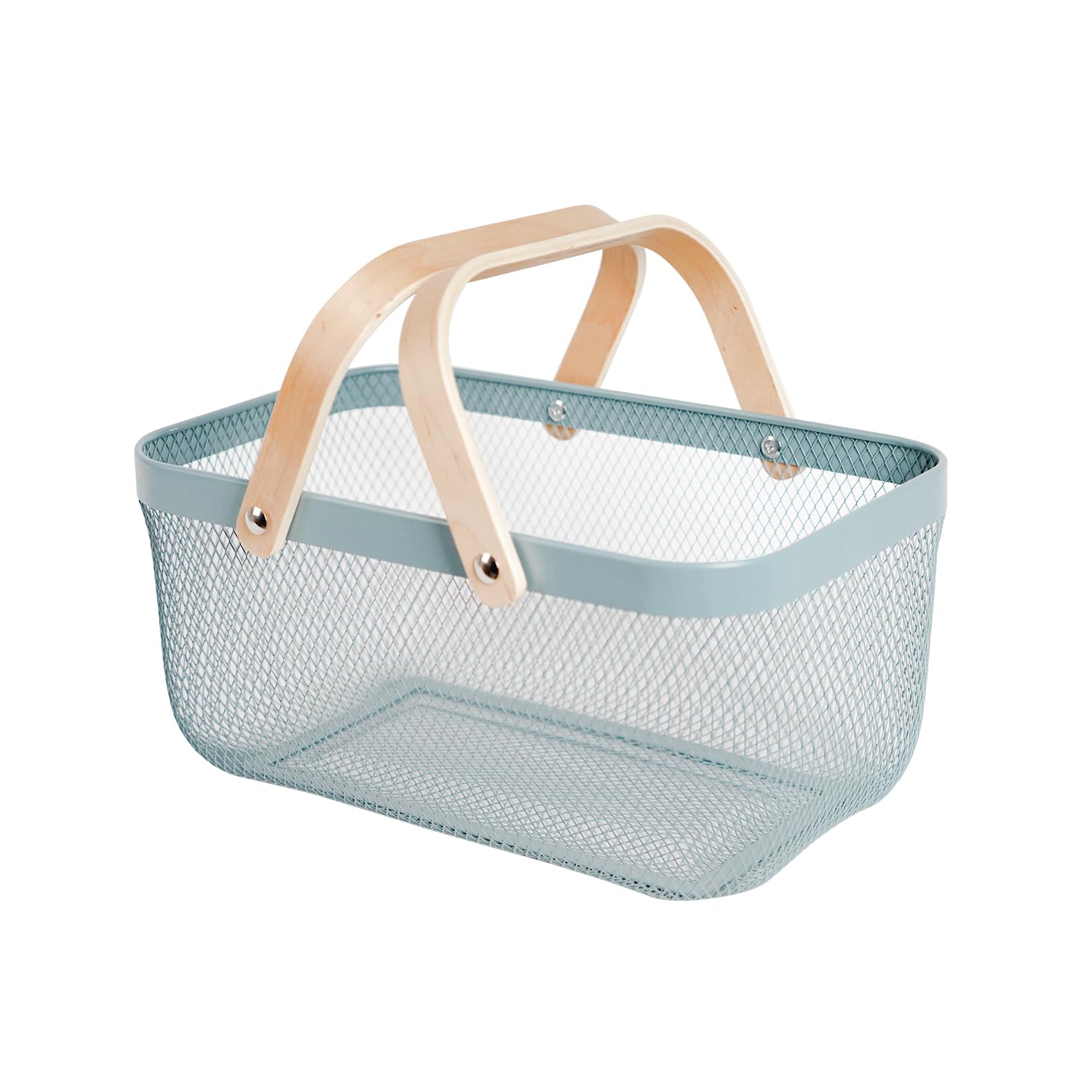 SANHSEHOME Metal Mesh Steel Harvest Basket front view in blue