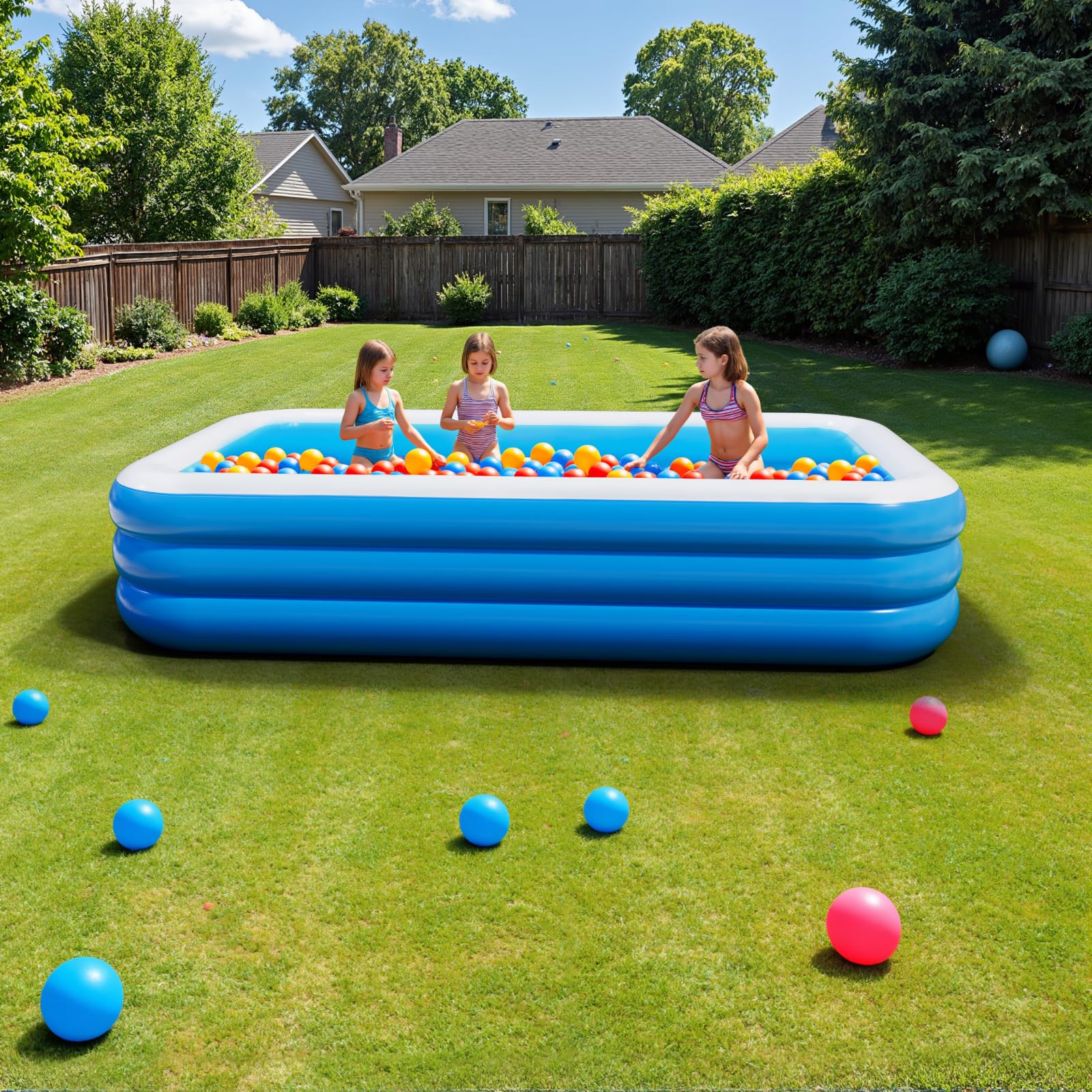 Sannwsg Inflatable Pool dimensions displayed on a measuring tape